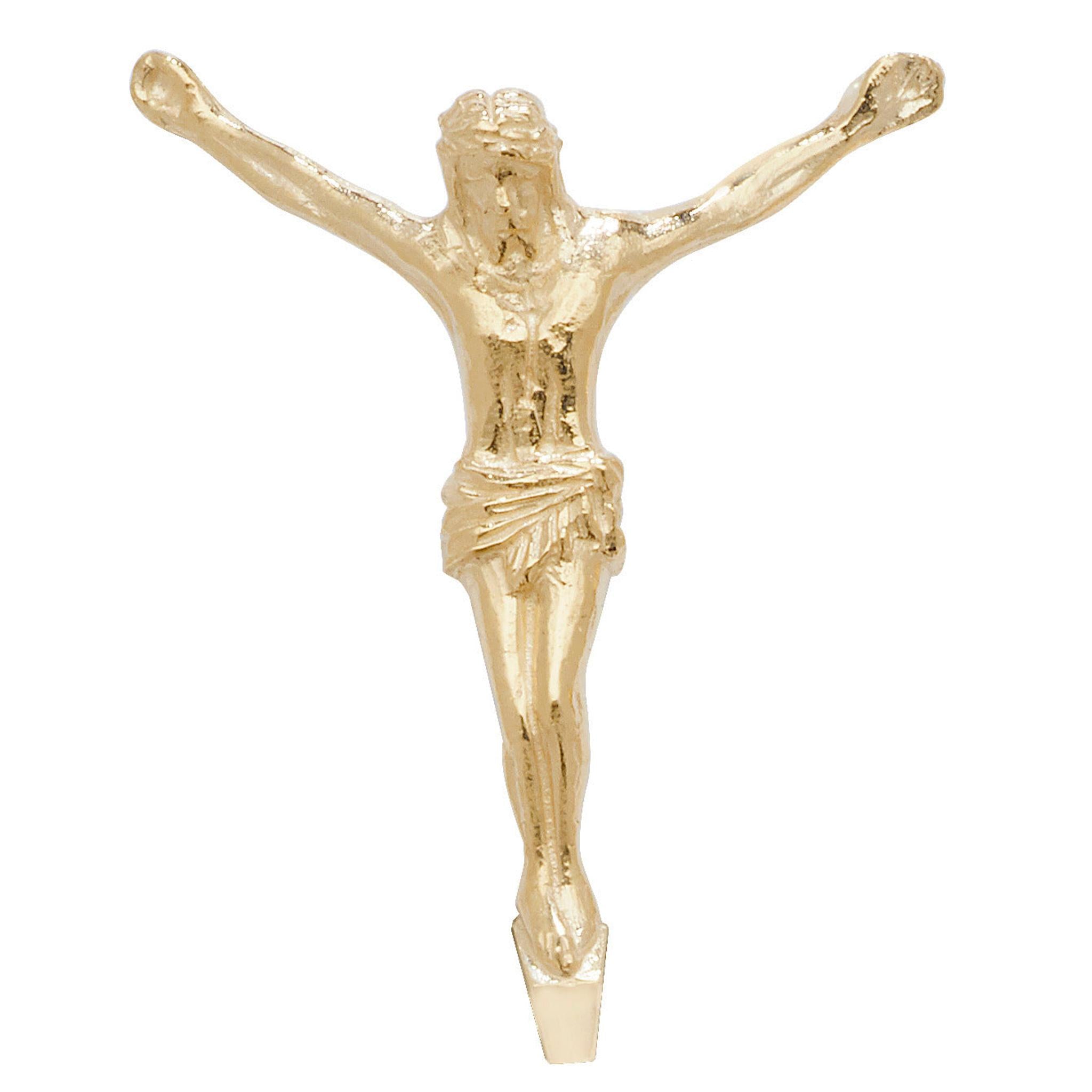 The LGE 9ct Gold JESUS FIGURE PENDANT features Christ with outstretched arms and a loincloth, crafted in yellow gold as a striking crucifix design.