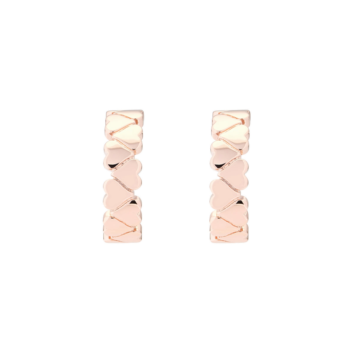 The Ted Baker Harlen TBJ2136-24-03 earrings have a rose gold finish and feature linked heart shapes in a half hoop design.