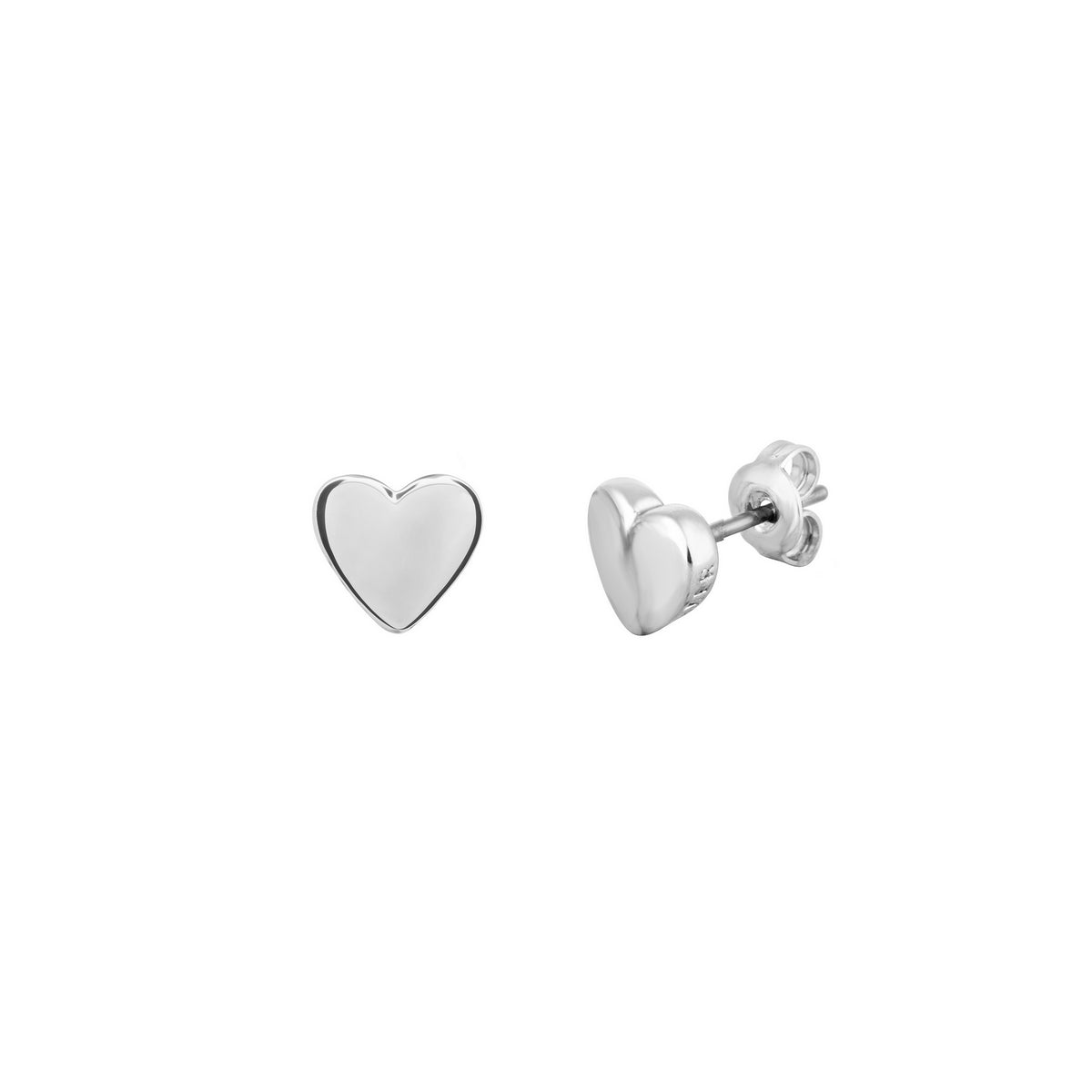 TED BAKER Harly Silver Finish Heart Stud Earrings (TBJ872-01-03), shown from the front and side against a white background.