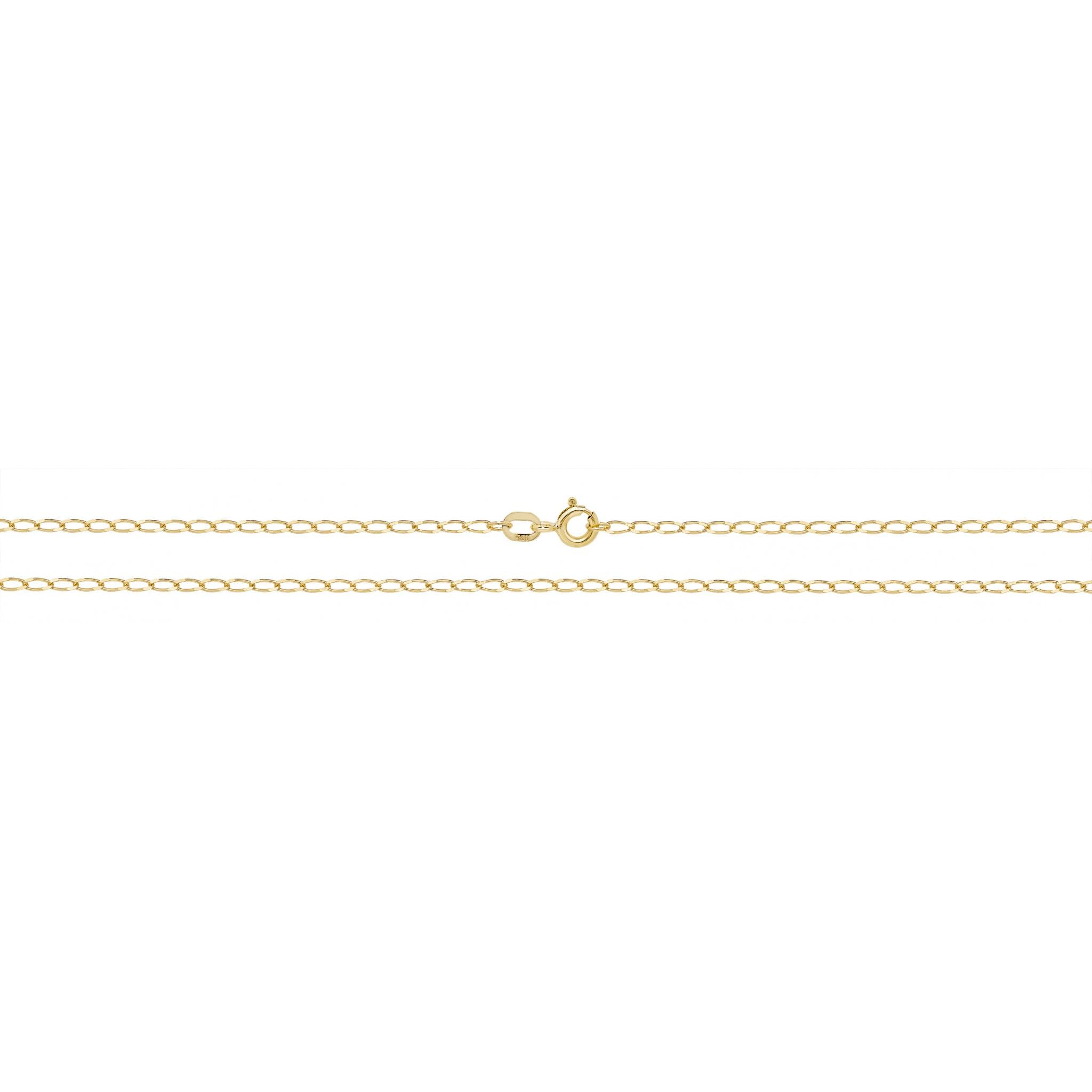 The 9CT GOLD 18" RADA CHAIN, a slim yellow gold necklace with a delicate spring ring clasp, is displayed centered on a white background.