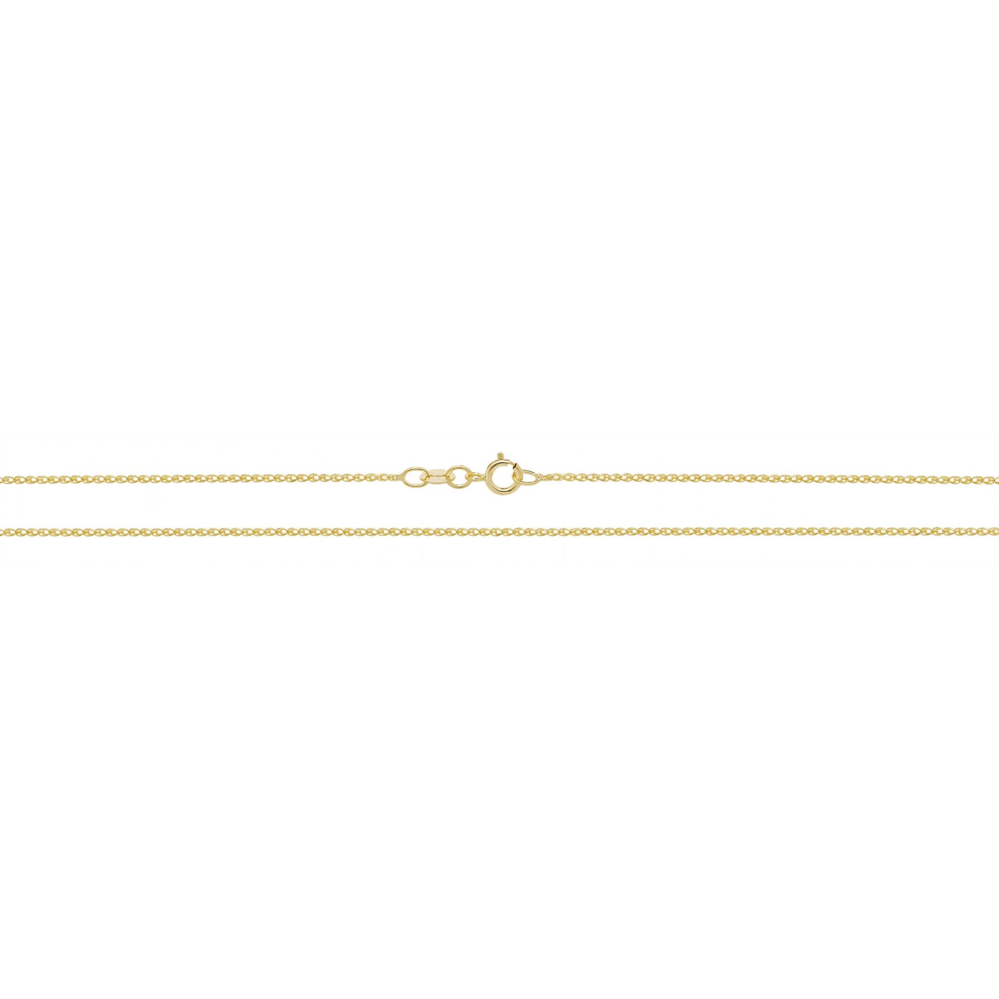 The 9CT GOLD 18" WHEAT CHAIN is a delicate yellow gold necklace with a wheat pattern and small spring ring clasp, shown on a white background.