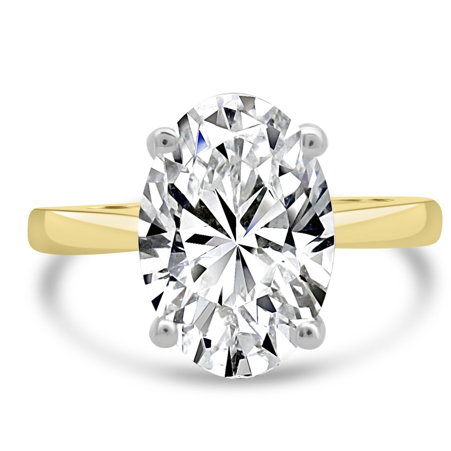Diamond ring with a yellow gold band on a white background