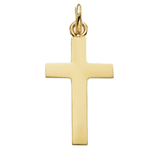 The 9CT GOLD PLAIN CROSS PENDANT features a classic design with a small loop at the top for easy chain attachment.