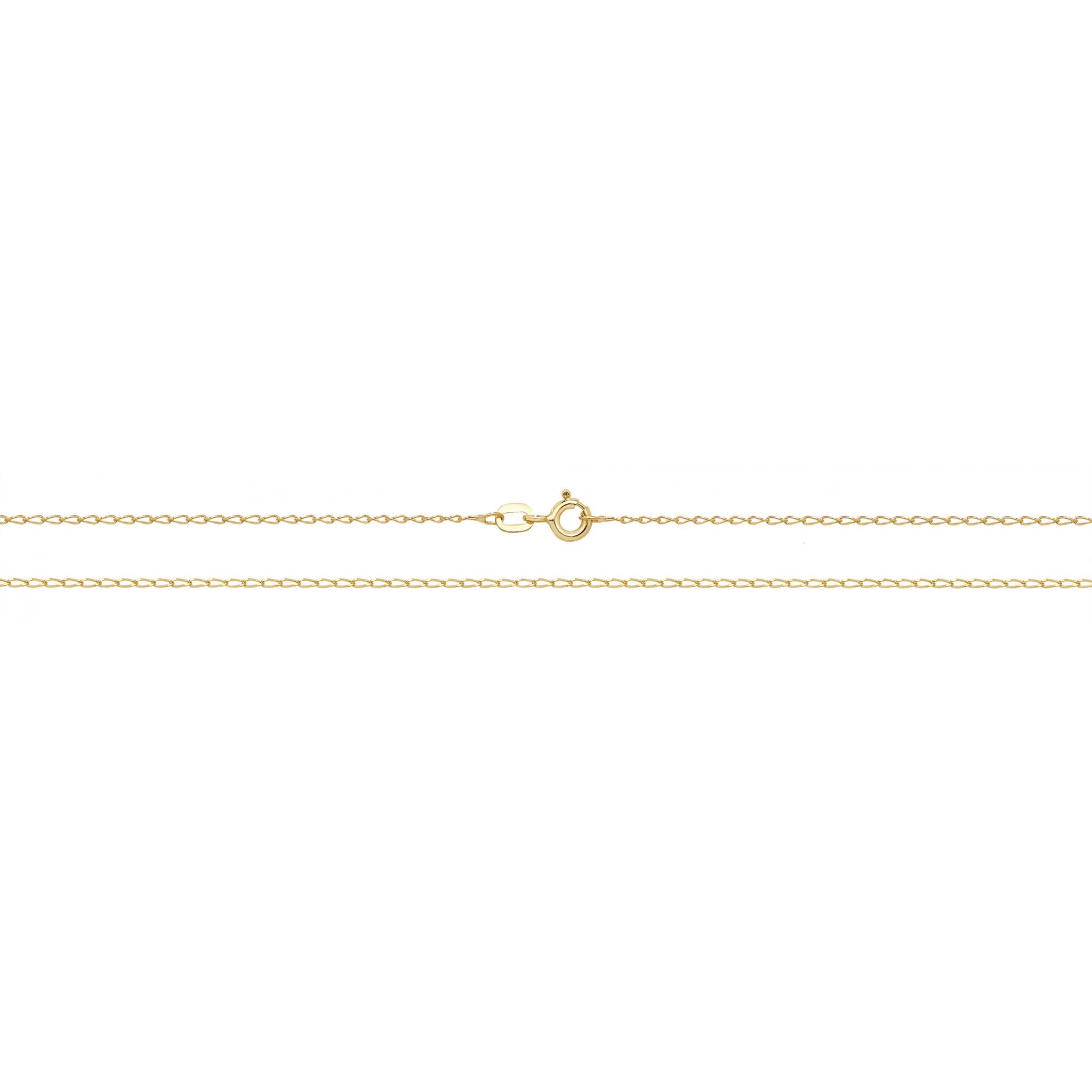 The 9CT GOLD 16" RADA CHAIN is a delicate yellow gold necklace with a spring ring clasp, shown on a white background.