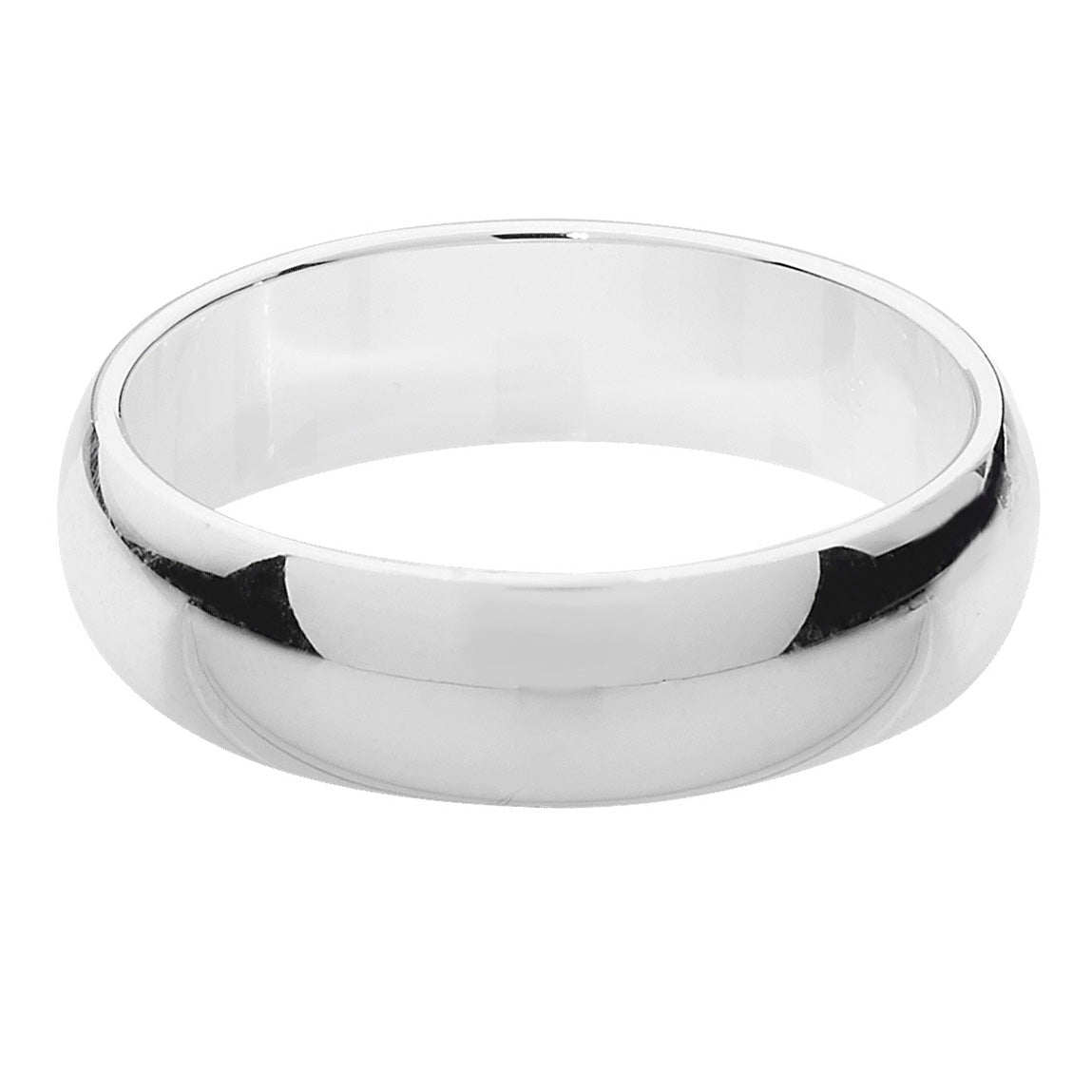 The STERLING SILVER 5MM D SHAPE WEDDING BAND, featuring a polished, plain surface and smooth rounded profile, is shown against a white background.