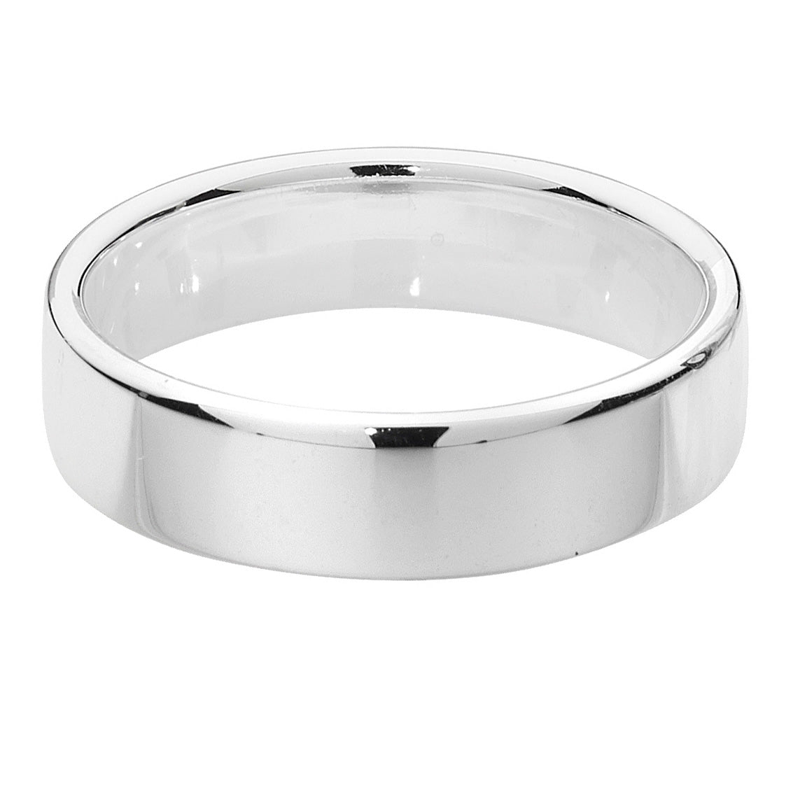 The STERLING SILVER 5MM SOFT COURT WEDDING BAND features a polished, plain silver finish and smooth, rounded surface in a classic wedding ring style, displayed against a white background.