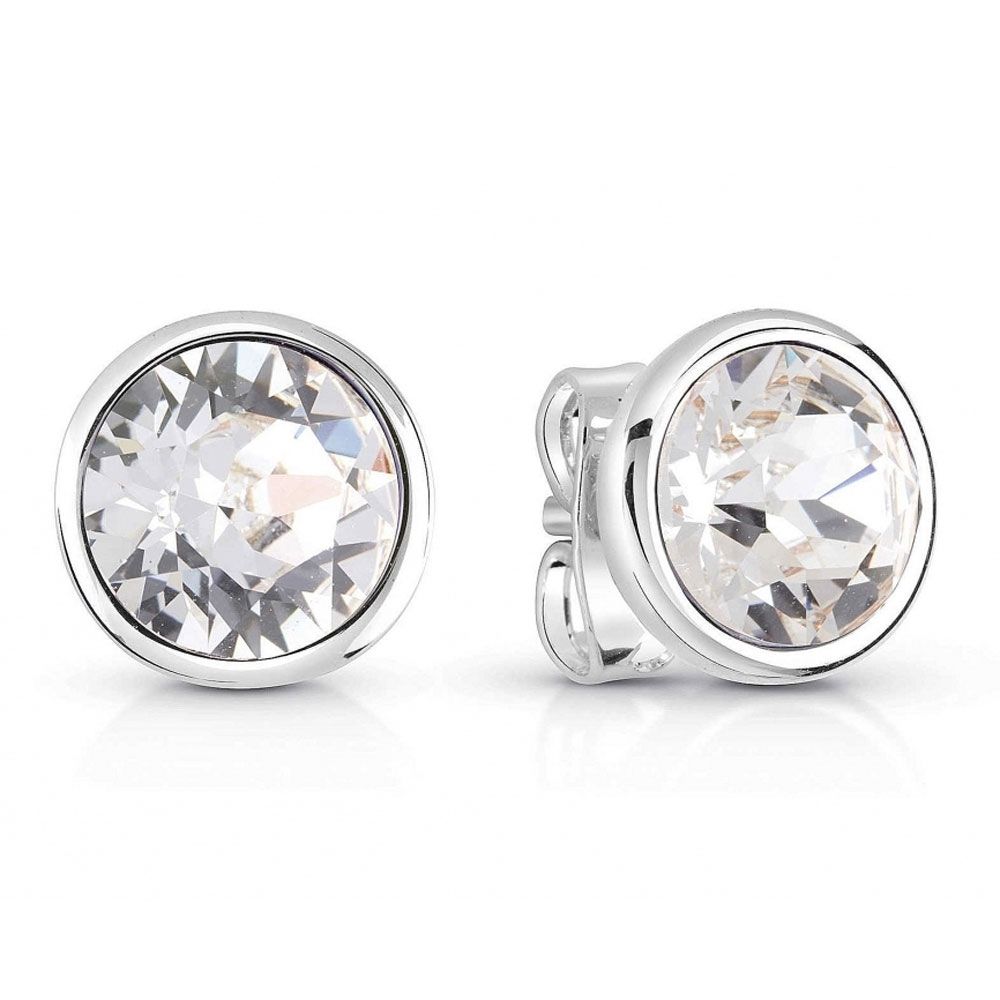 Add timeless sparkle to any look with Guess Miami Stainless Steel Swarovski Crystal Stud Earrings (UBE83059A), featuring large clear round crystals set in silver-toned metal.