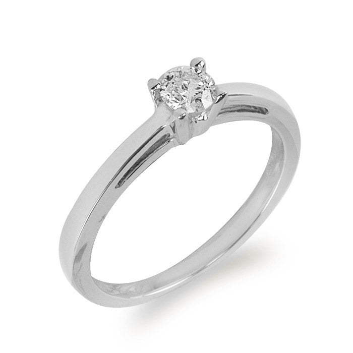 Experience timeless elegance with the 9ct White Gold Diamond Solitaire Ring, featuring a brilliant cut diamond set in a classic prong setting.