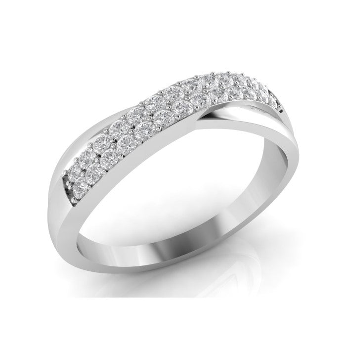 The 9ct White Gold Crossover Diamond Band 0.20ct features two sparkling rows of small round diamonds set along the top curve, shown against a white background.