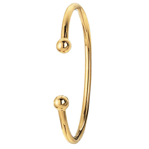 The 9CT GOLD BABY TORQUE BANGLE features rounded ends and is shown against a white background.