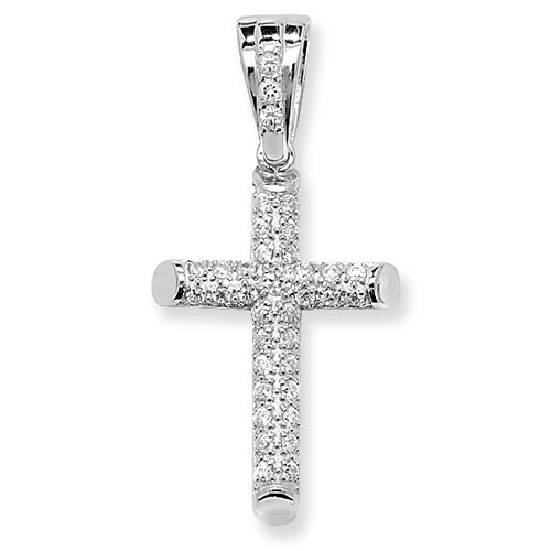 The STERLING SILVER CUBIC ZIRCONIA SET CROSS PENDANT features sparkling cubic zirconia and a polished bail, making it easy to add this elegant cross to your favorite necklace.