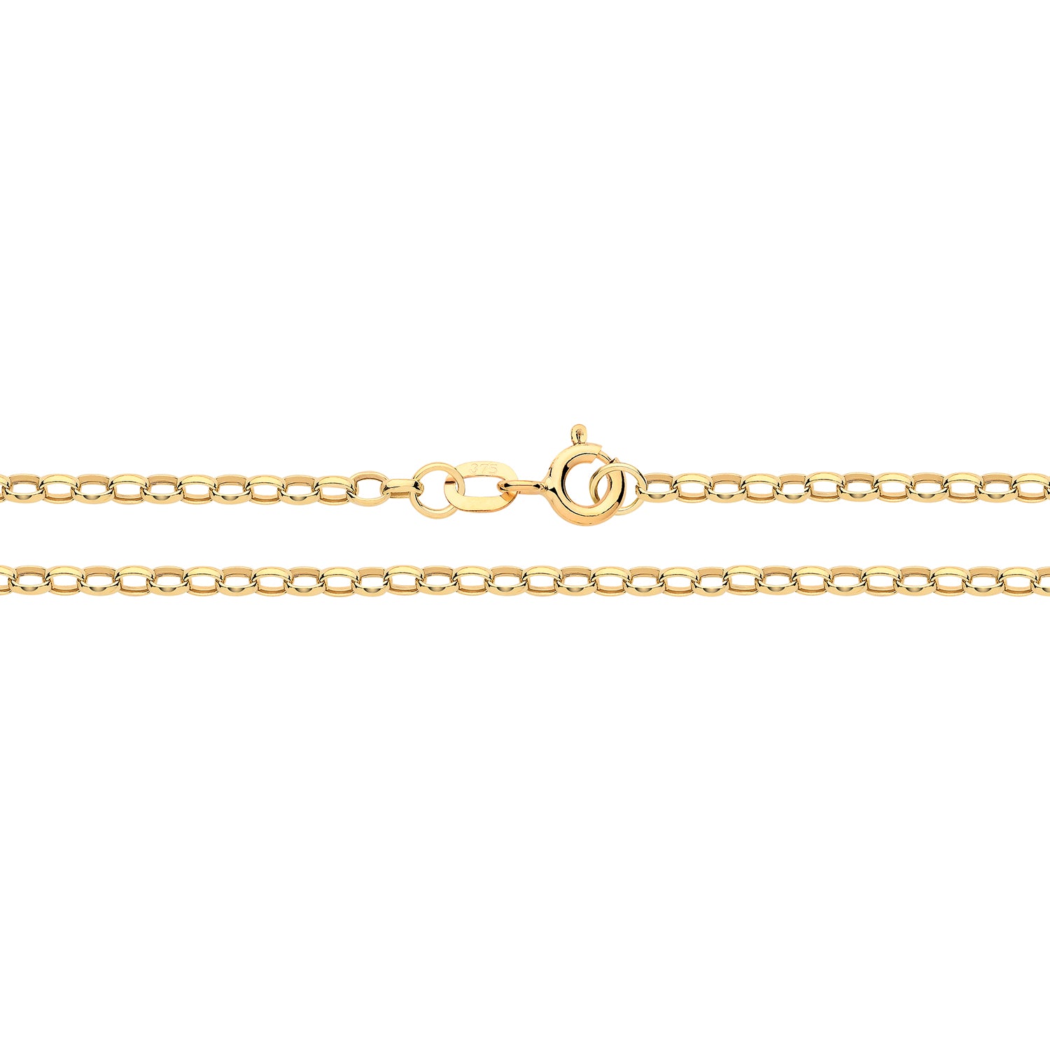 The 9CT GOLD BELCHER CHAIN 18" features oval links and a spring ring clasp, displayed laid flat on a white background.
