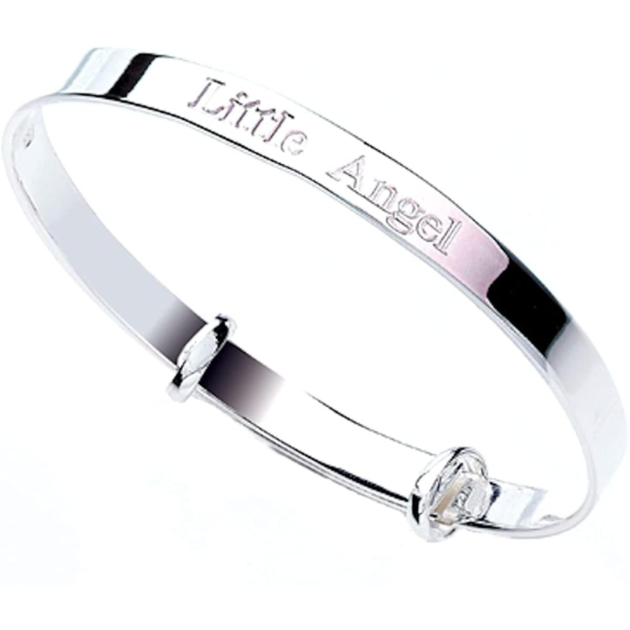The Sterling Silver Expandable Children’s Bangle (5-11 years), engraved with "Little Angle," makes a special keepsake to celebrate your little one.