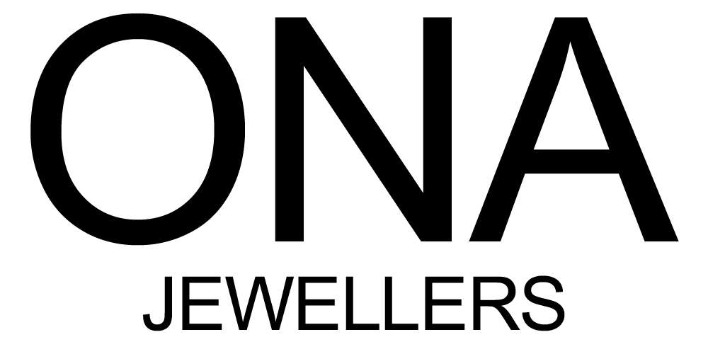 Large black text reads "ONA" above smaller text reading "JEWELLERS" on a plain light background.