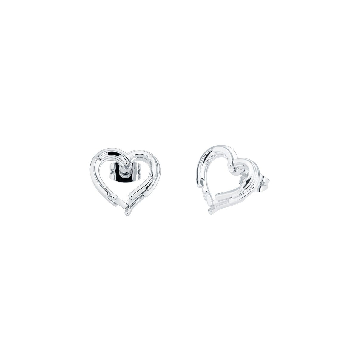 TED BAKER Silver Tone Lornaa Layered Heart Stud Earrings (TBJ2107-24-02) are showcased on a white background.