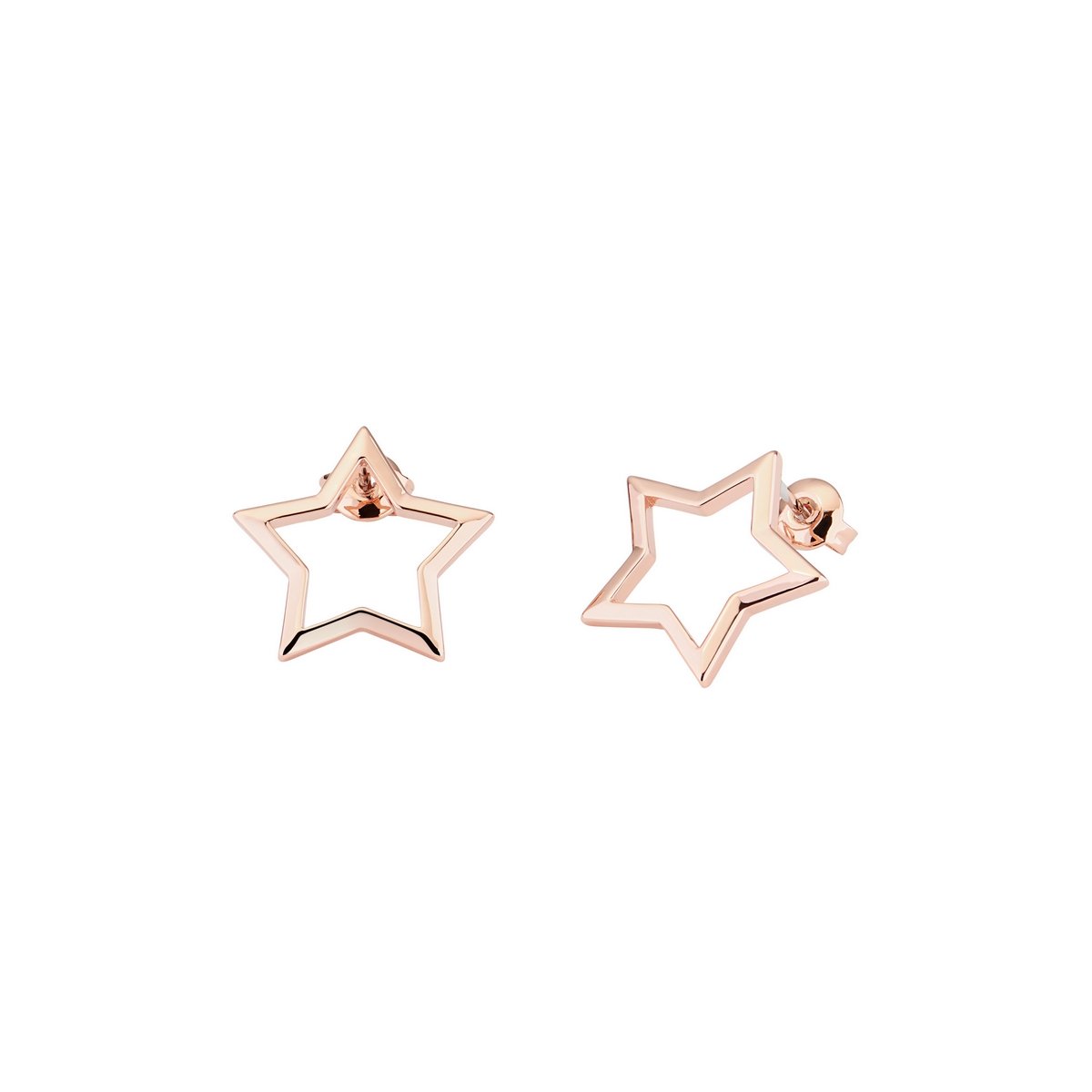 The Ted Baker Interstella Star Shaped Rose Gold Tone Stud Earrings (TBJ 2098-24-03) feature an open, minimalist design and are displayed against a white background.