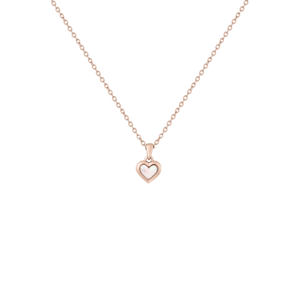 The TED BAKER Harriot Rose Gold Finish Mother Of Pearl Hart Pendant Necklace (TBJ2231-24-46) features a small open heart charm with a mother of pearl inlay, making it an elegant and versatile accessory for any occasion.