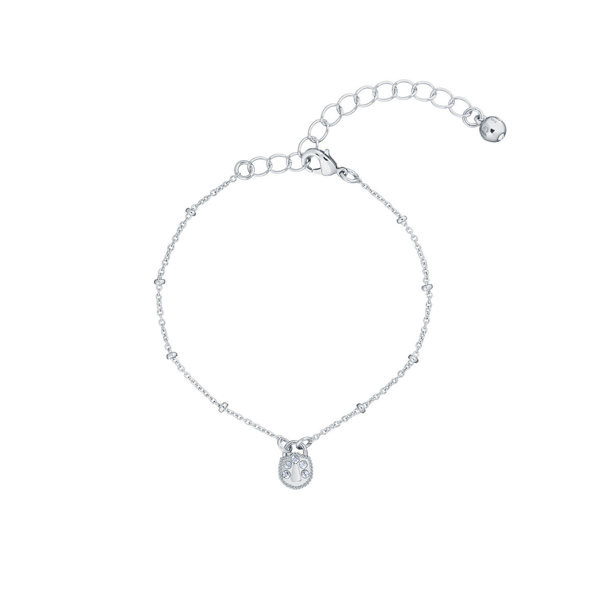 TED BAKER Pasinni Silver Finish Stone Set Mini Padlock Bracelet (TBJ2265-01-02) with Swarovski crystals and adjustable clasp, displayed on a white background.