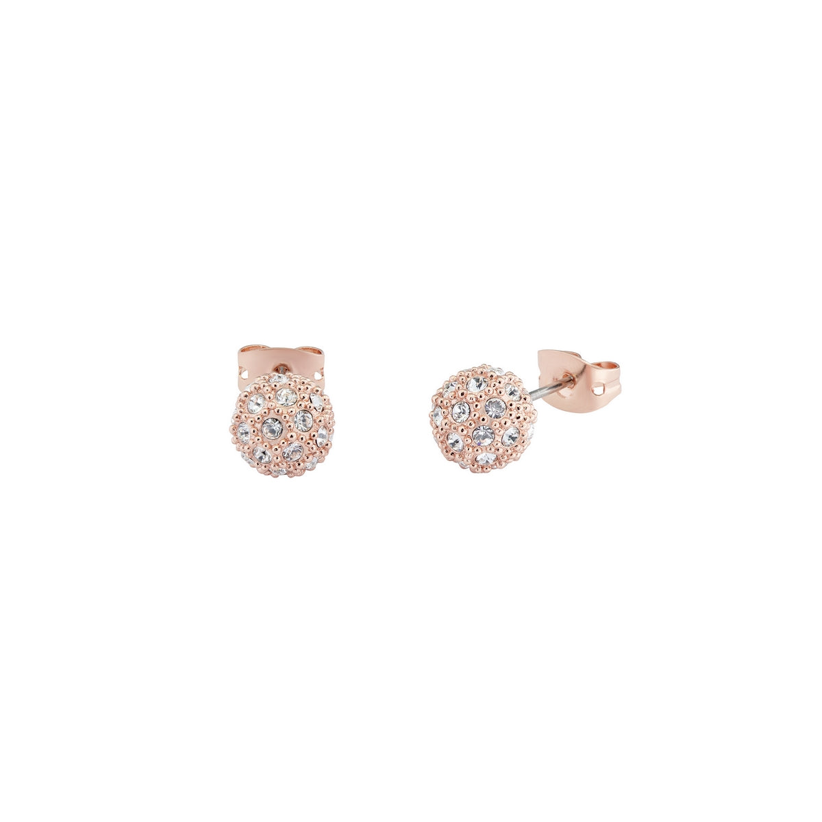 TED BAKER Rose Gold Finish Pavly Ball Stud Earrings (TBJ2428-24-02) with a floral design and small Swarovski crystals, displayed on a white background.