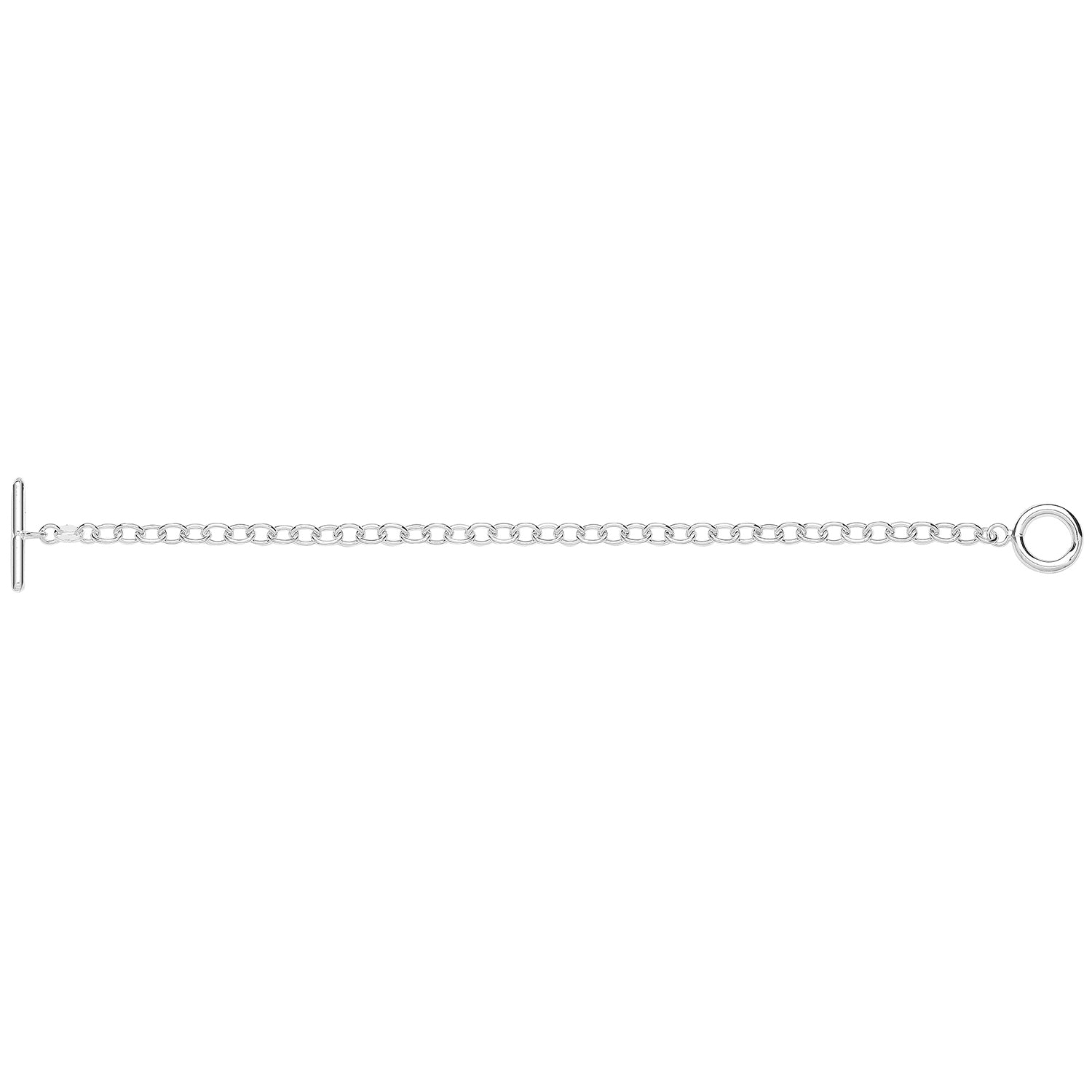 The STERLING SILVER LADIES ALBERT T-BAR TOGGLE ROLLO LINK BRACELET features oval links with a t-bar toggle clasp and a round ring, shown on a white background.